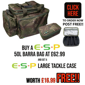 ESP Camo 55L Barra Bag & FOC Large Tackle Case Offer